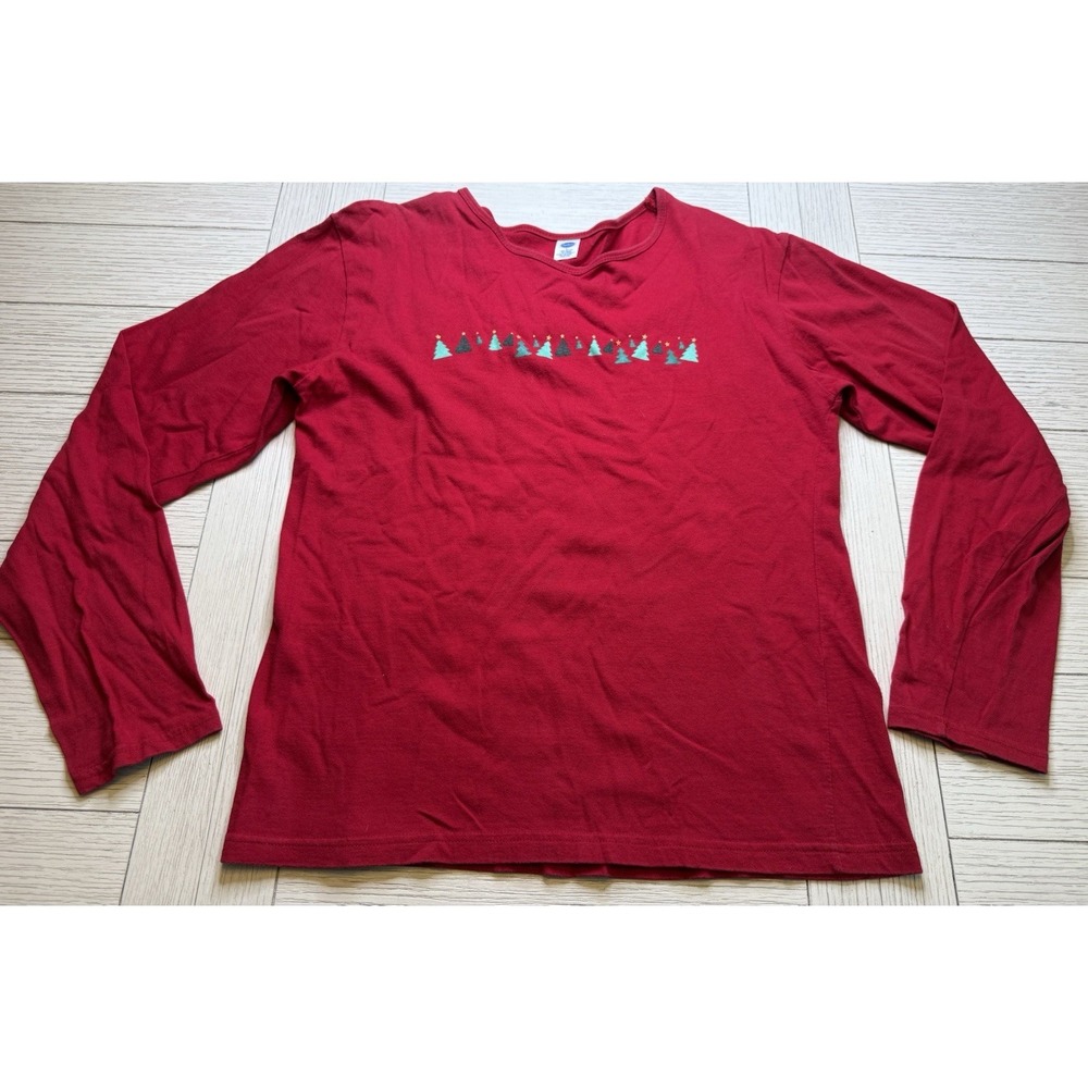 Austin Clothing Co Vintage 100% Cotton Long Sleeve Christmas Tree T. Sz L Womens